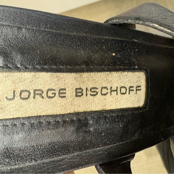 Jorge Bischoff Block heeled black leather gold accent sandals women's size 36 - Picture 6 of 6